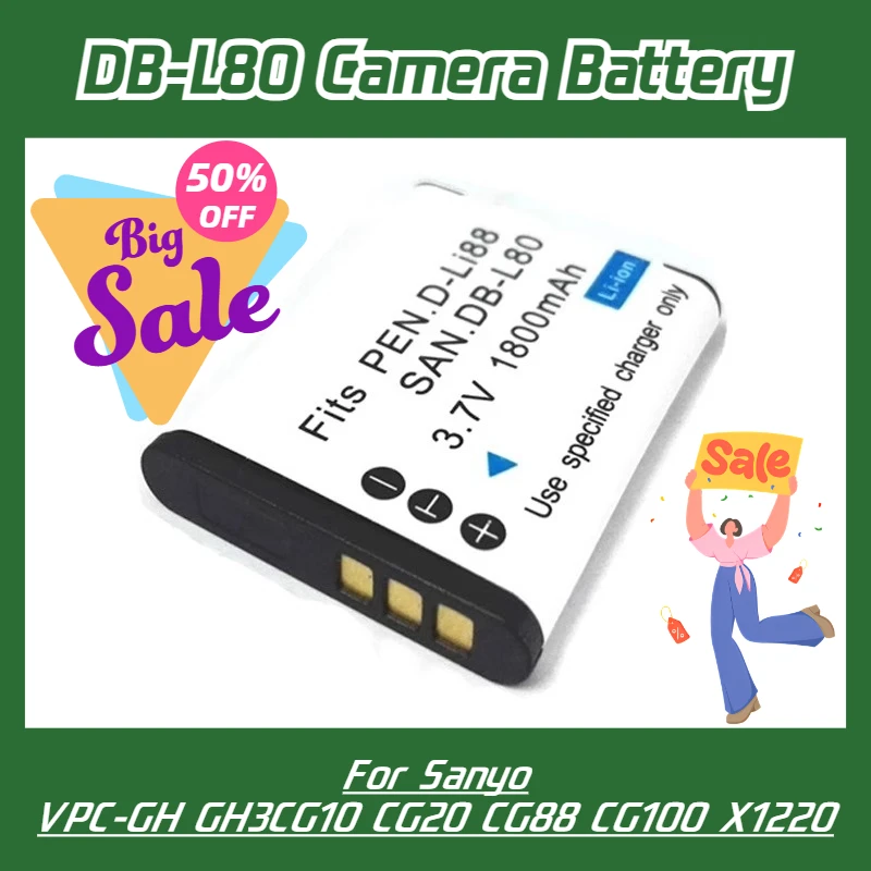 

DB-L80 Camera Battery 3.7V 1800mAh for Sanyo VPC-GH GH3CG10 CG20 CG88 CG100 X1220