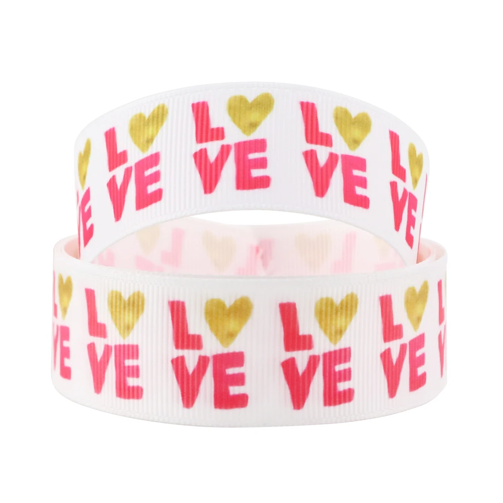 5 Yards Multi Size Love Heart Printed Grosgrain Ribbon For Valentines Day Gift Wrapping DIY Hair Bow Crafts Home Packing,5Yc9532