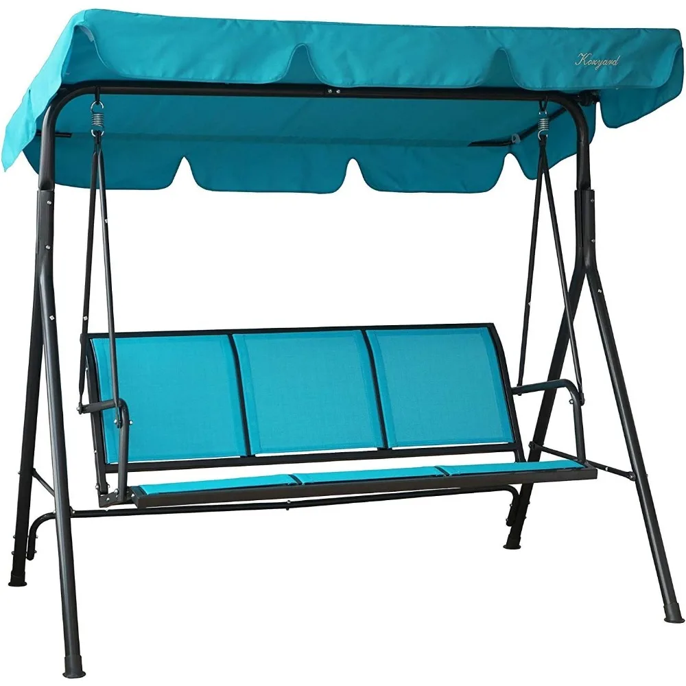 

Outdoor Patio Swing Chair w/Textilene Breathable 3-Person Armrest Seat, Canopy Porch Swing w/Adjustable Shading
