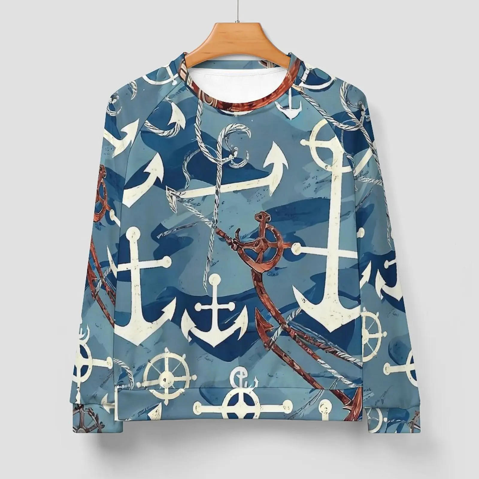 Retro Nautical Anchor Streetwear Sweatshirts Winter  Aesthetic Hoodies Men Oversized Loose Graphic O Neck Hoodie