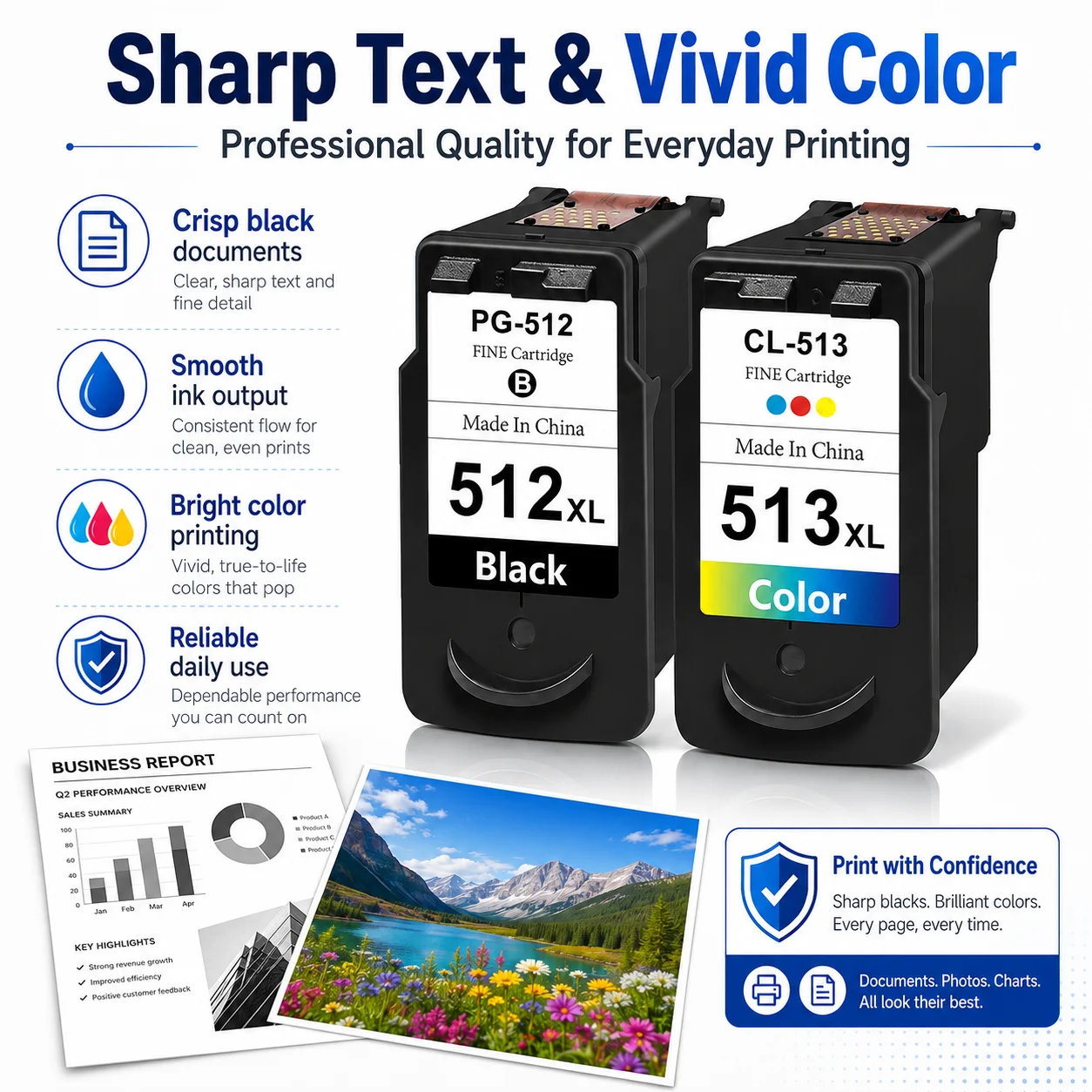 PG-512XL CL-513XL Ink Cartridge Compatible for Canon PIXMA iP2700 MP240 MP250 MP280 MP330 MP480 Printer Black Color