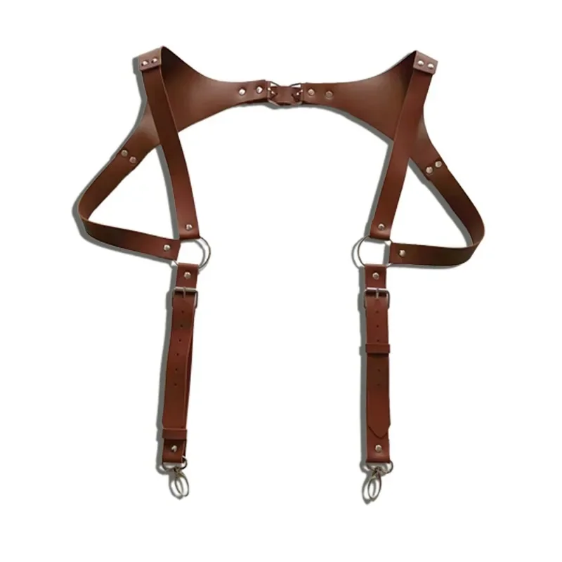 Men's Fashion Synthetic Leather Suspender, Gothic Body Suspender Adjustable Shoulder Strap and Metal Buckle Clothing Accessories
