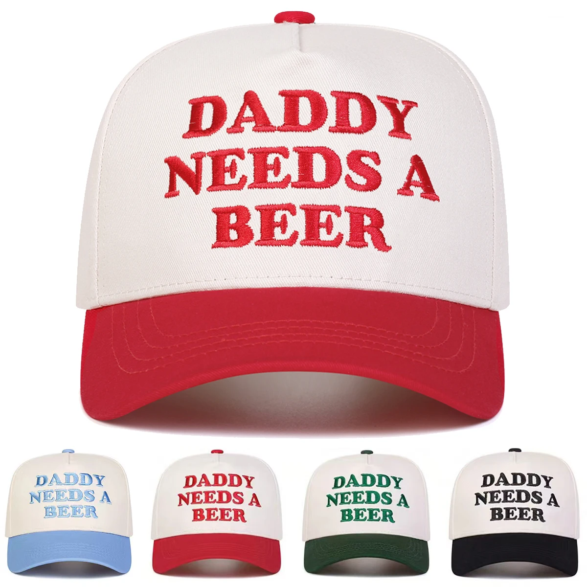 Unisex DADDY NEEDS A BEER Baseballkappen mit Buchstabenstickerei, Frühling und Herbst, verstellbare Freizeithüte für den Außenbereich, Sonnenschutzhut, Sportkappe