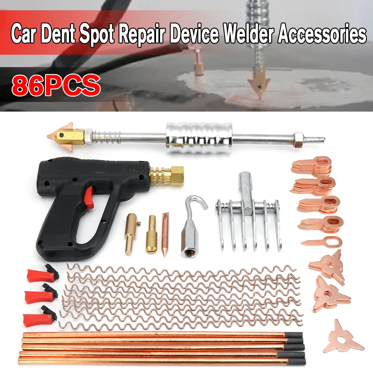 86Pcs Universal Dent Repair Puller Kit Car Body Dent Spot Repair Removal Device Welder Welding Machine Pulling Hammer Tool Kit