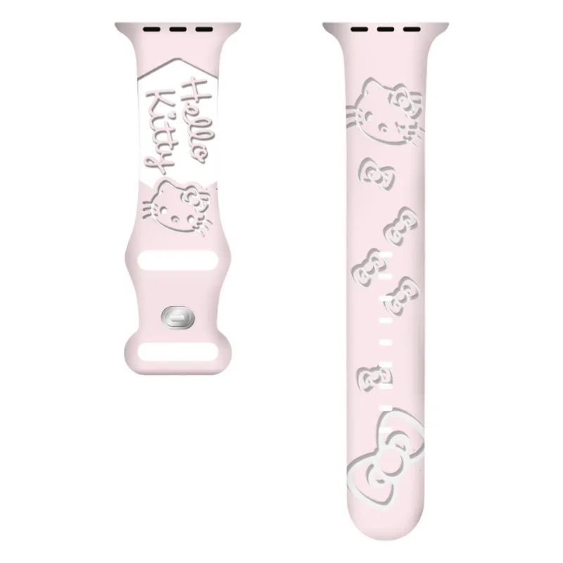 Sanrio Hello Kitty Strap for Apple Watch Band 44mm 42mm 45mm 49mm 40mm Engraved Bracelet Correa Iwatch Series 9 7 SE 6 8 Ultra 2