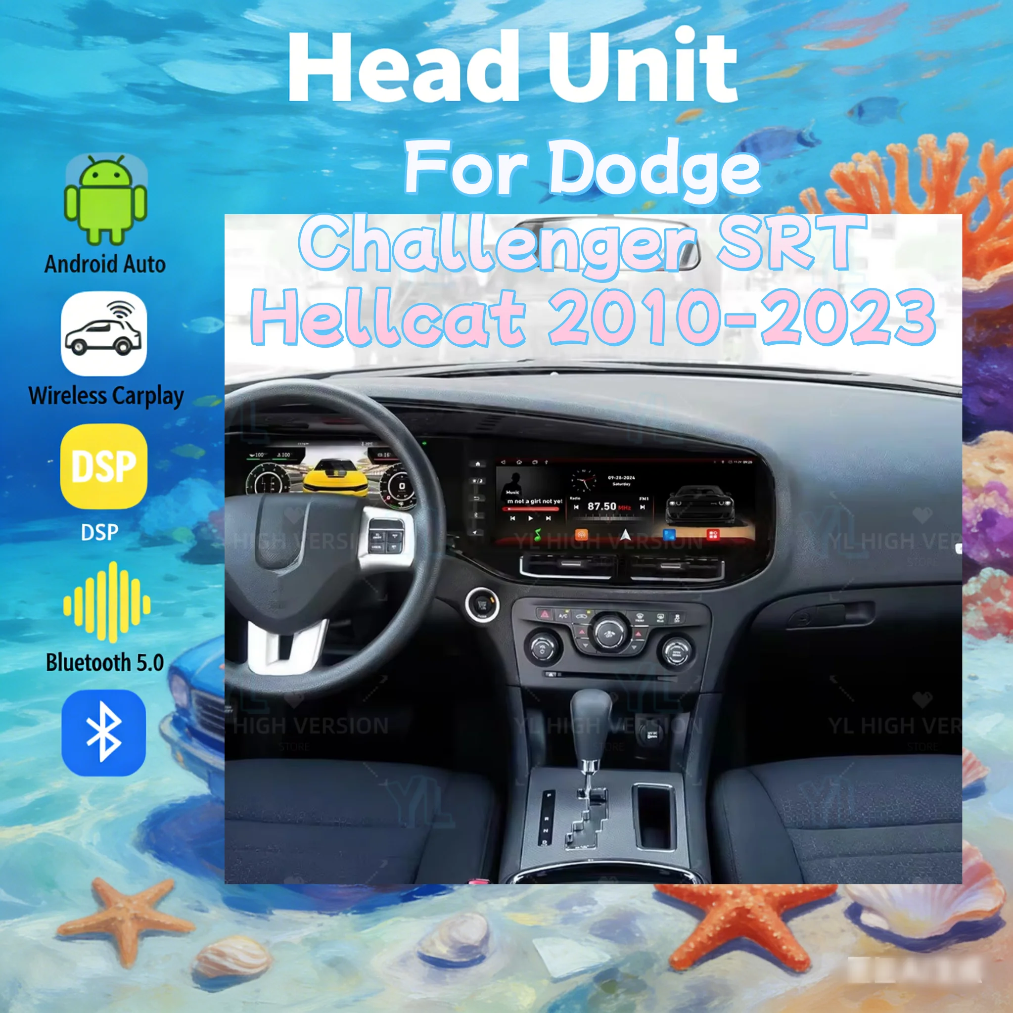 

R 12.3inch For Dodge Challenger SRT Hellcat 2010-2023 Carplay Android 13 Car Radio Touch Screen Multimedia Player GPS Navi 4G BT