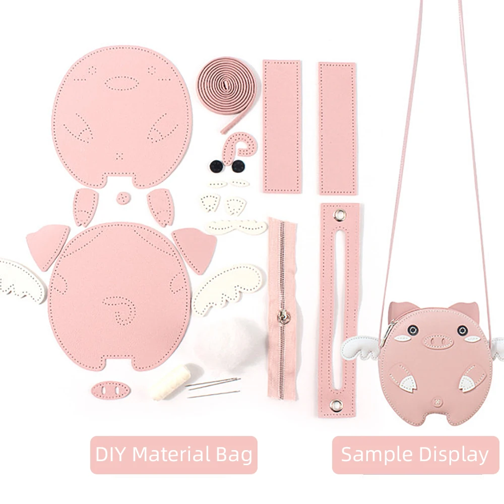 1set Faux Leather Pieces Materials,  DIY Sewing Cute Bag Template, DIY Making Mini Pig Shoulder Bag Leather Design Stencil Molds view 2