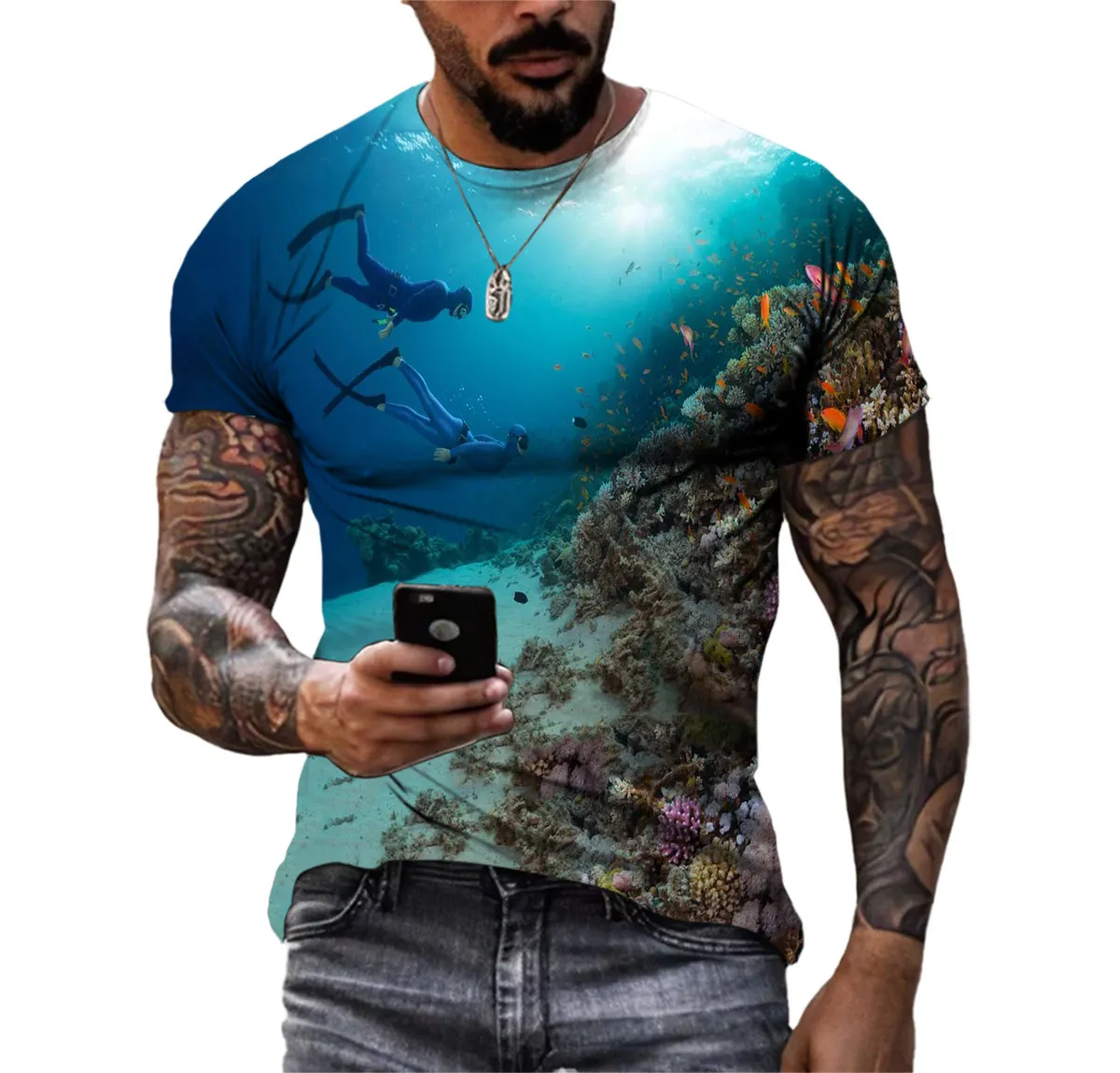 Summer Deep Sea Diving Men\'S T-Shirt 3d Printed Fashion Trend Large Silhouette Line Short Sleeve Hip Hop Harajuku O-Neck Shirt