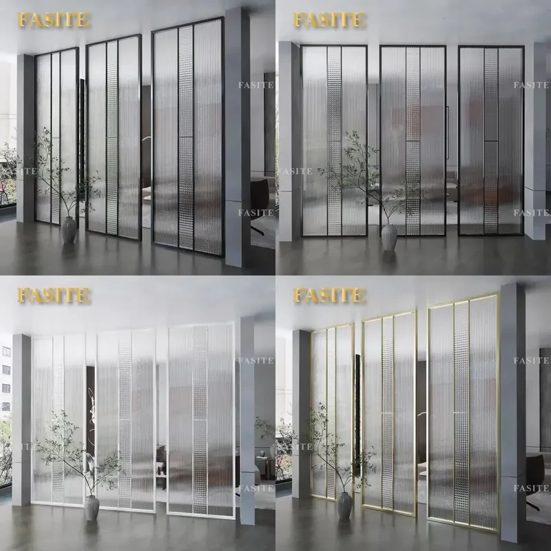 For Minimalist Light Luxury Changhong Grid Double Splice Art Glass Screen Three Foldable Movable Partition for Home Living