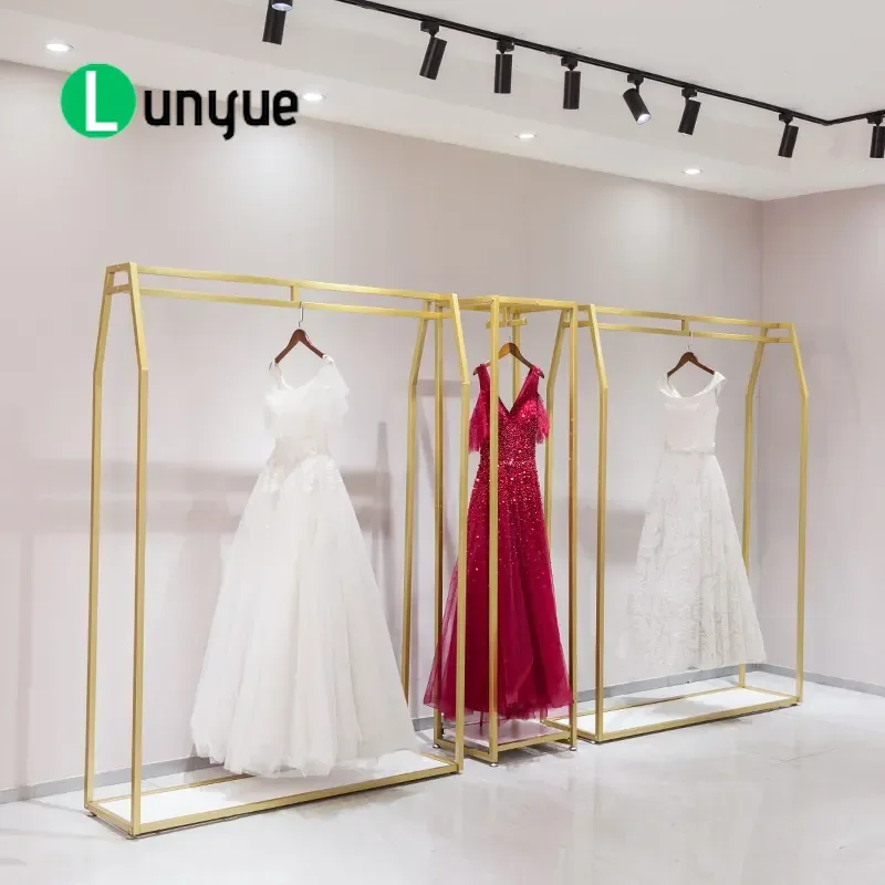Wrought Iron Wedding Dress Rack Floor to Ceiling Display Stand for Bridal Shop Studio Xiuhe Gown Hanger Storage Shelf