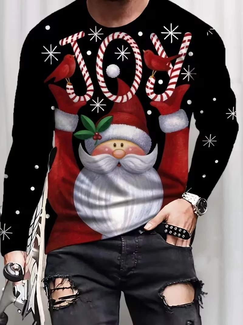 

New Festive Santa Claus 3D Print Men's Long Sleeve Autumn Leisure Fashion O-neck Pullover Outdoor Christmas Party Men Clothing