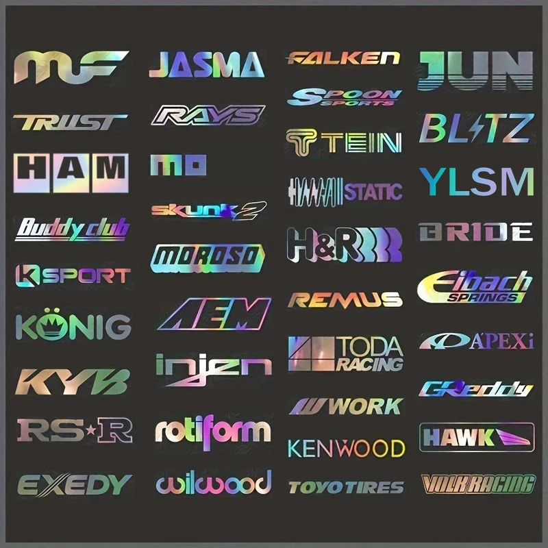 

16pcs Car Stickers Set (Random Styles) Reflective Racing Sponsors Car Vinyl Decals for JDM Automobile Accessories