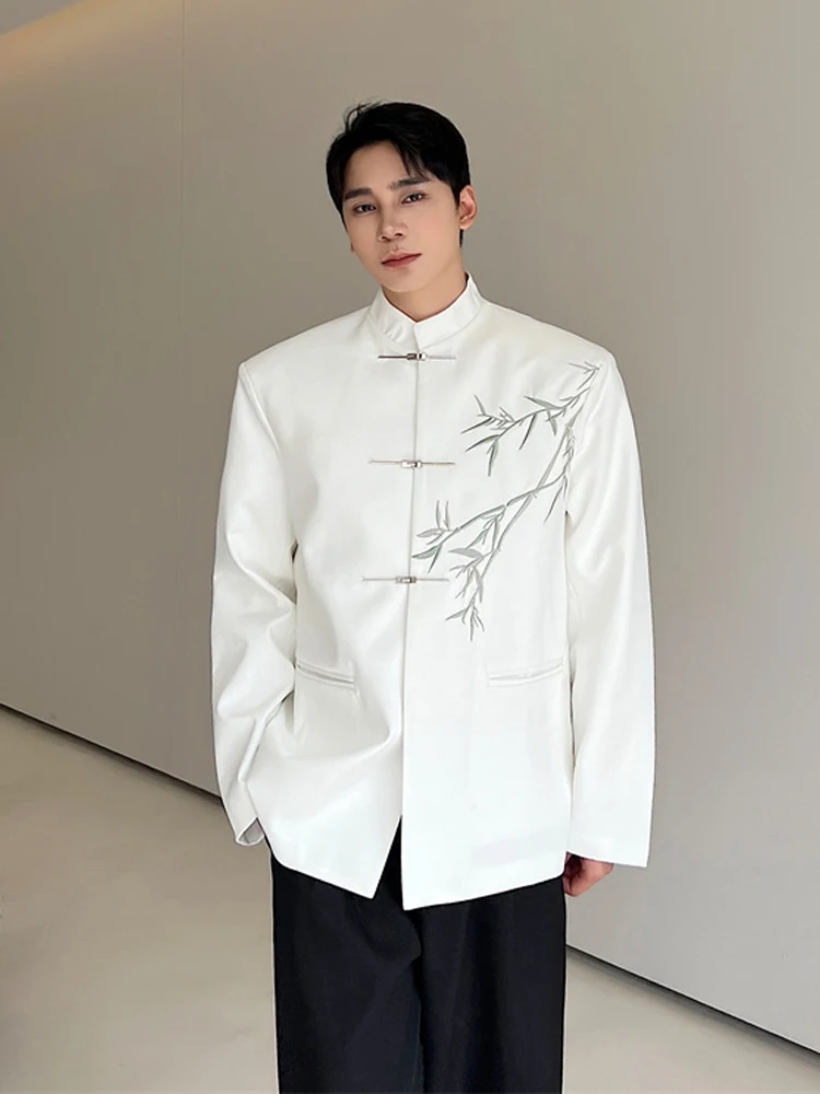 

Новый мужской костюм в китайском стиле: повседневный пиджак с воротником-стойкой, пуговицами, длинными рукавами, стандартным кроем и вышивкой