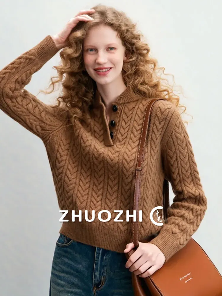 

Уютный вязаный свитер ZhuoZhi с длинными рукавами, узором «косы» и цветочным дизайном, мягкий, в французском стиле, свободного кроя, повседневный, осенняя новинка