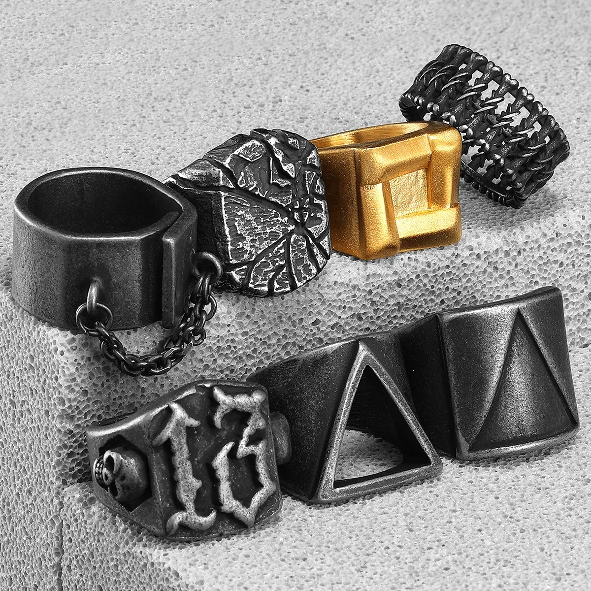 Retro Geometry Texture Men Rings Stainless Steel Women Fashion Jewelry Punk Trendy Luxury New In Accessories Gift Wholesale view 3