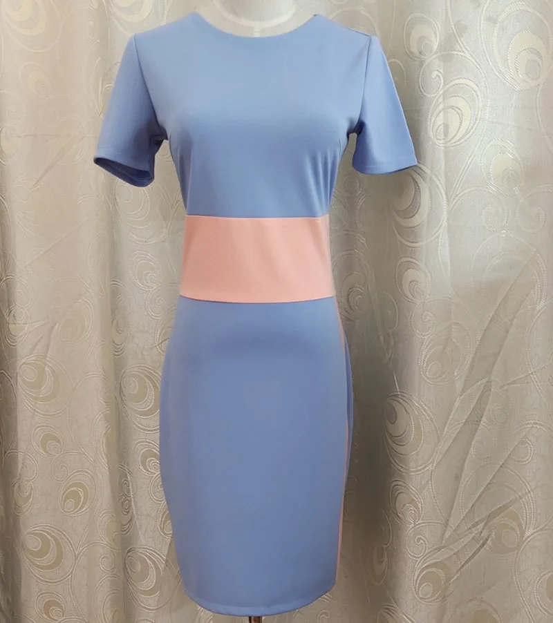 New Summer Women Blue Midi Dress Kate Middleton Princess Patchwork Dresses Short Sleeve O-Neck Work Lady Dresses Size XXXXL view 6