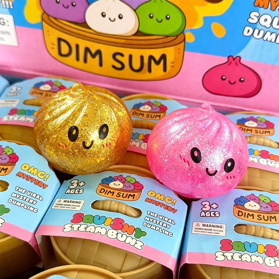 Hot Mini Glitter Dumpling Squishy Gold Glitter Hidden with Box Dumplings Sensory Squeeze Toy for Stress Relief - view 6