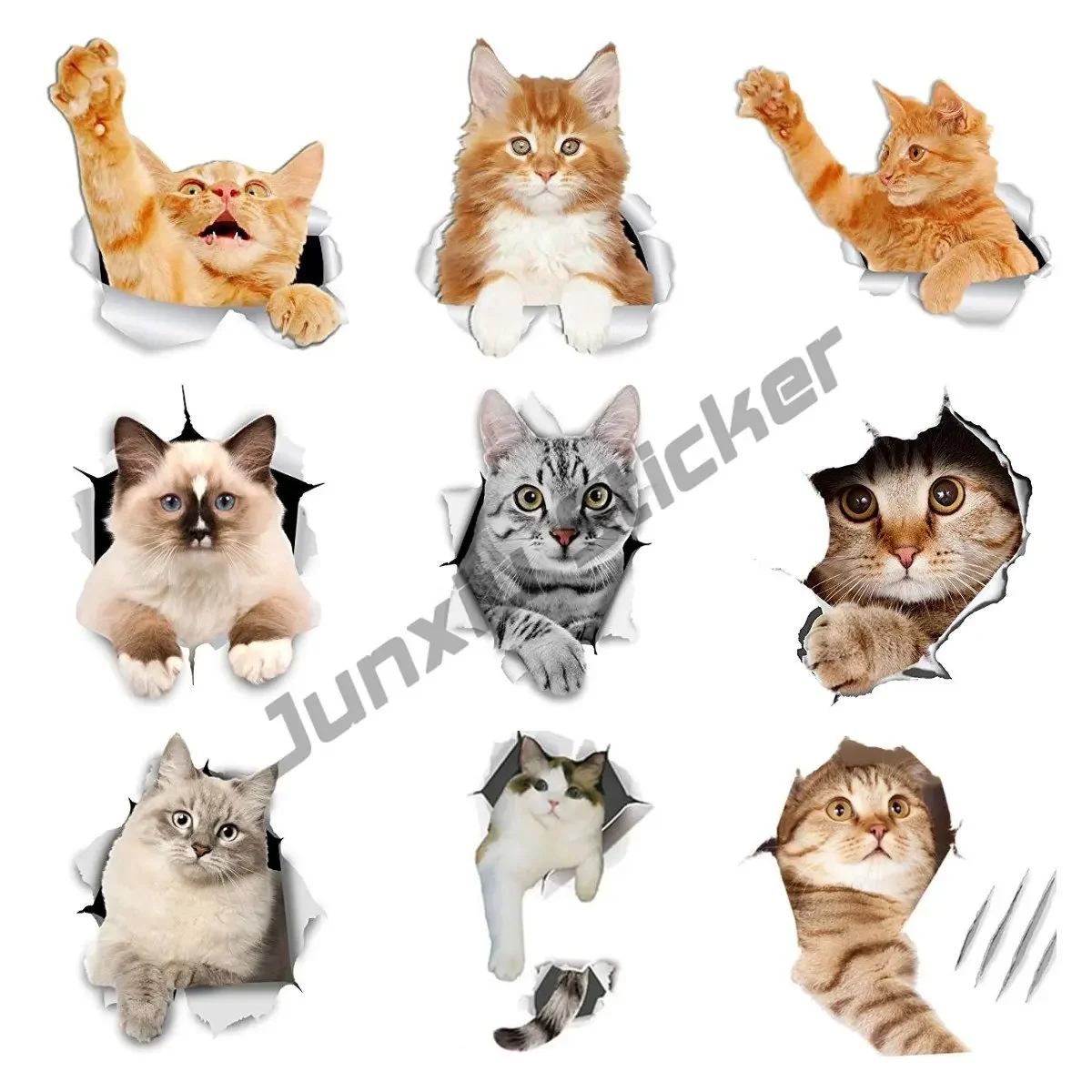 

3D Cat Stickers Grey Tabby for Wall Sticker, Bathroom, Household Decoration Laptop Moto Skateboard Refrigerator Toy Sticker