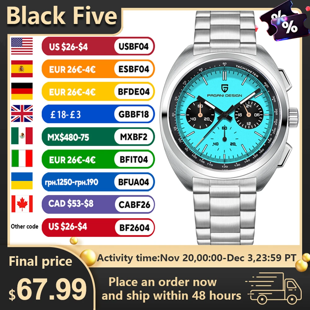 

Часы PAGANI DESIGN, новинка 2025, цвет, небесно-голубой, роскошные кварцевые мужские часы, светящиеся сапфировые кристаллы, водонепроницаемые часы из нержавеющей стали