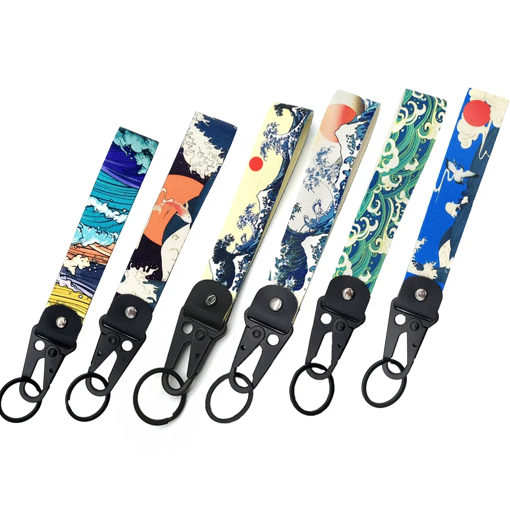 

Hokkaido Car Keychain Textile JDM Key Ring Buckle Lanyard Kanagawa Surf Decoration For Honda Mitsubishi Subaru Auto Accessories