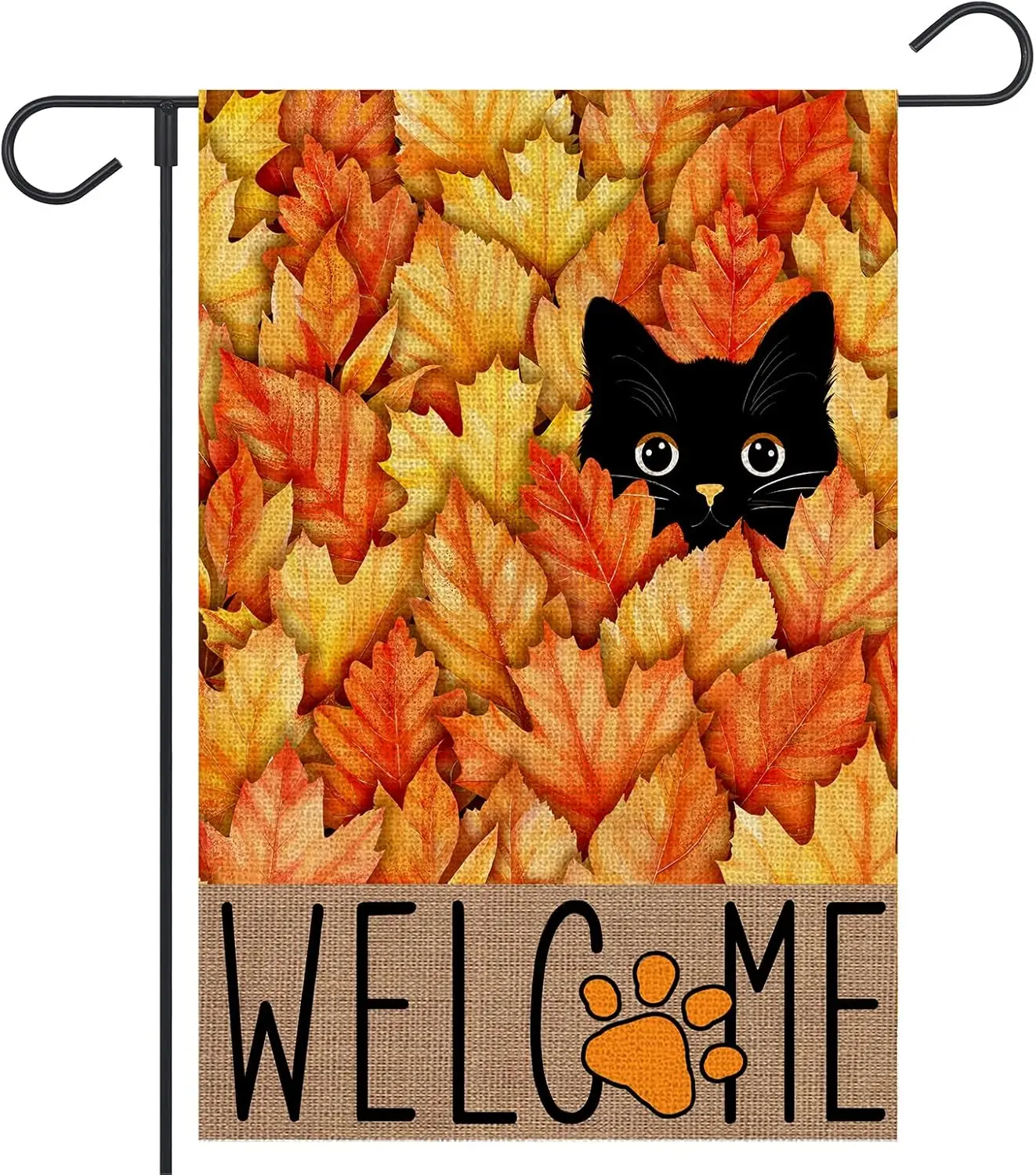 Fall Cat Garden Flag 12x18 Inch Double Sided Autumn Maple Leaves Seasonal Welcome Holiday Outside Yard Flag Outdoor Decorati UUN
