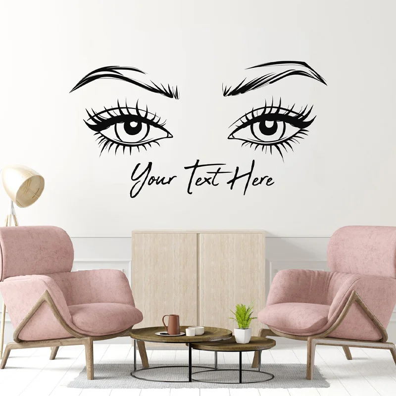 

Beauty Salon Eyelash Wall Stickers Personalized Salon Studio Name Makeup Room Decoration Decals Window Murals Custom Text Q027