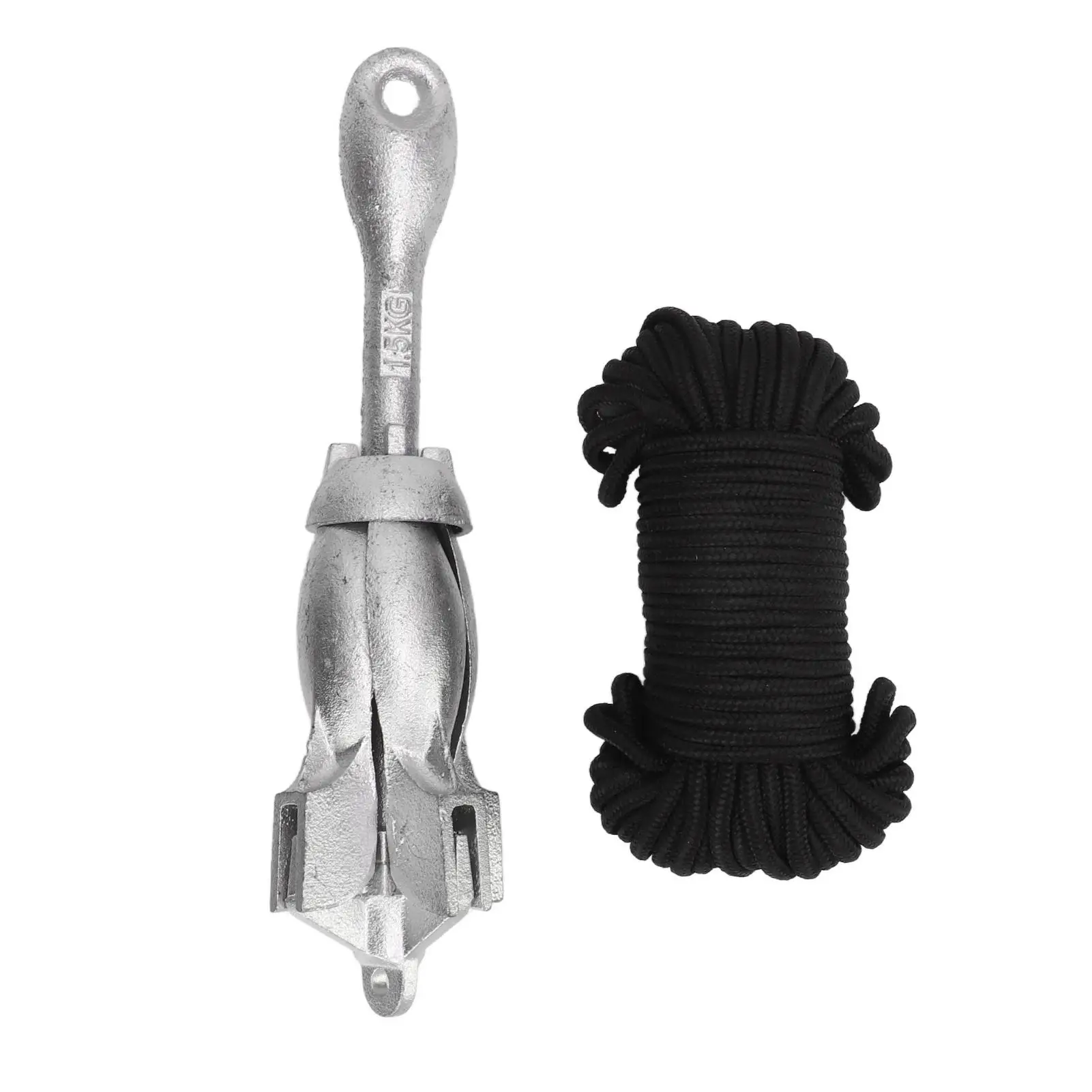 

Folding Grapnel Boat Anchor 1.5kg/3.31lb Universal Secure Heavy Duty High Hardness Rustproof with 20m Rope for ships