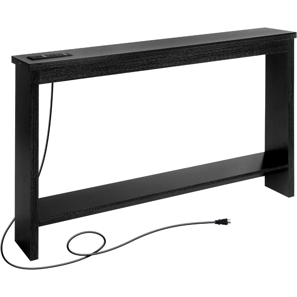 Narrow Sofa Table with Outlet, USB Ports and Charging Station - Skinny Console Table for Living Room and Entryway