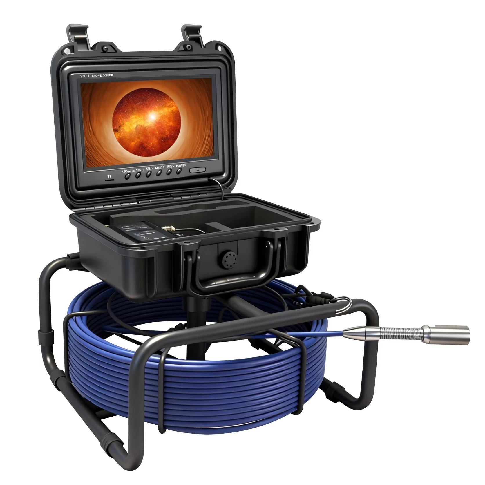 New 30M 9" LCD Rotating Pipe Inspection Camera 23mm IP68 Waterproof Sewer Drain Camera with Night Vision & Storage