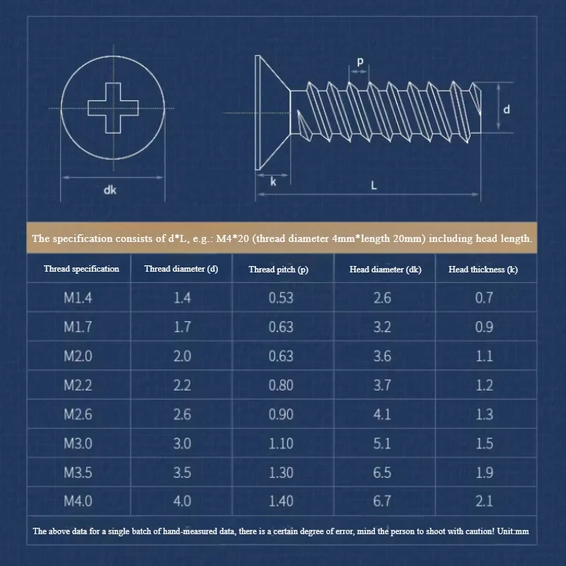 Black Countersunk Head Flat Tail Tapping Screws Cross Recessed Micro Fasteners M1 M1.2 M1.4 M1.7 M2 M2.3 M2.6 M3 M3.5 M4