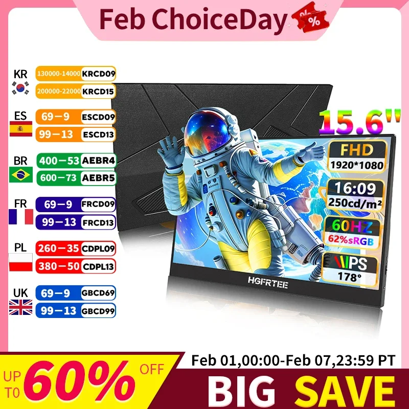 

15,6-дюймовый FHD 62% sRGB 250 нит, ультратонкая задняя подставка, портативный монитор для телефона, игрового ноутбука