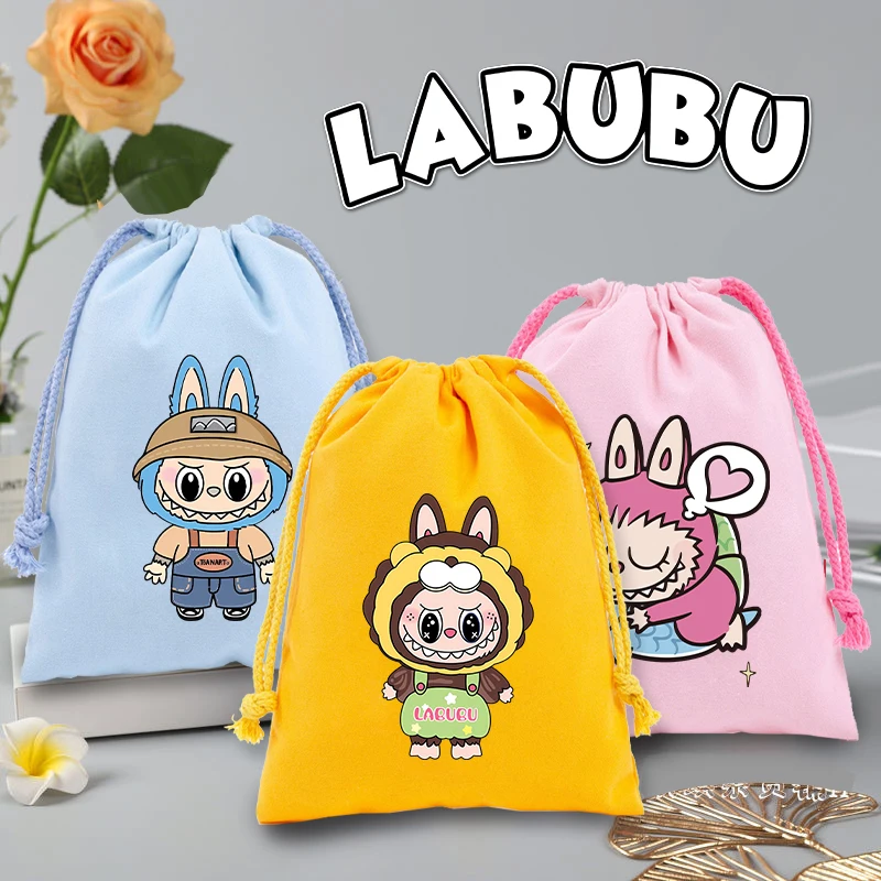 Labubu Canvas Drawstring Bag Cute Cartoon Anime Print Bags for Candy Gift Package Color Reusable Children's Toy Storage Handbags