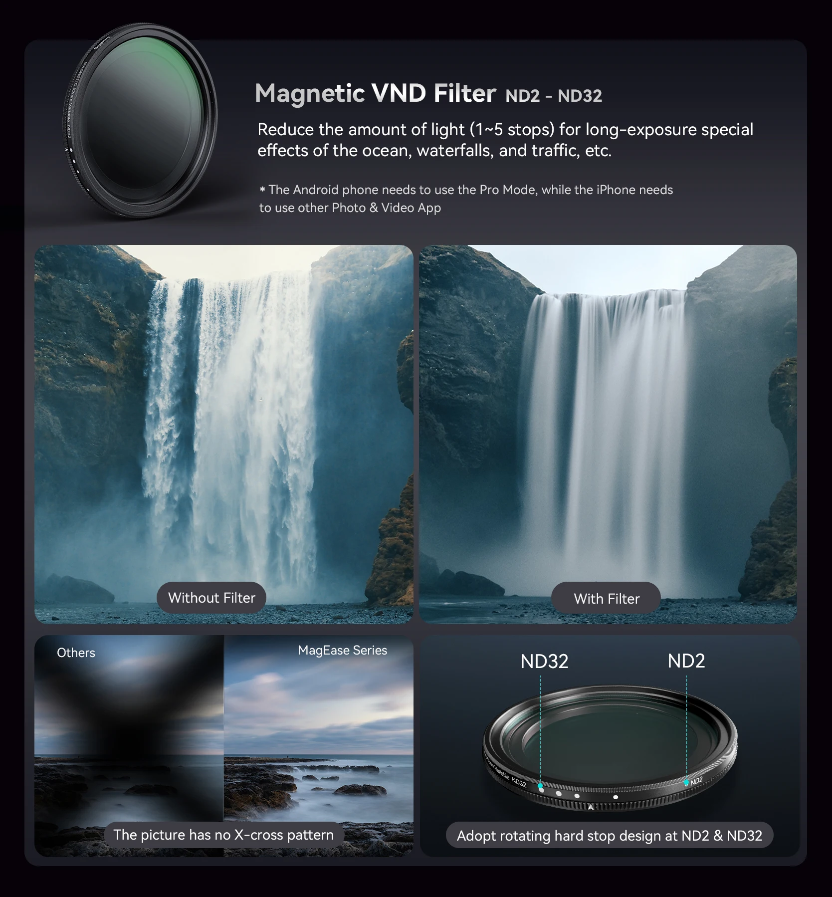 Smallrig MagEase 52mm Magnetic Phone Filter CPL VND 1/4 Black Mist Star-Cross Filter for iPhone 14 Xiaomi 12SUltra/13Ultra