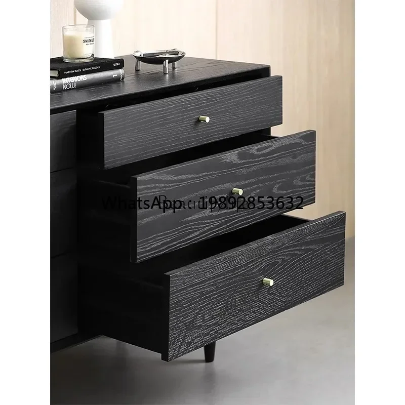 r5.20 Nordic oak solid wood six-chest cabinet, simple modern retro bedroom storage side cabinet