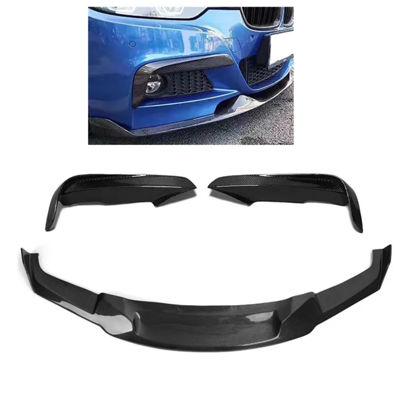 For BMW F30 F35 2012-2018 Premium MAD Style Carbon Front Bumper Lip Spoiler Kit With Upper Trims