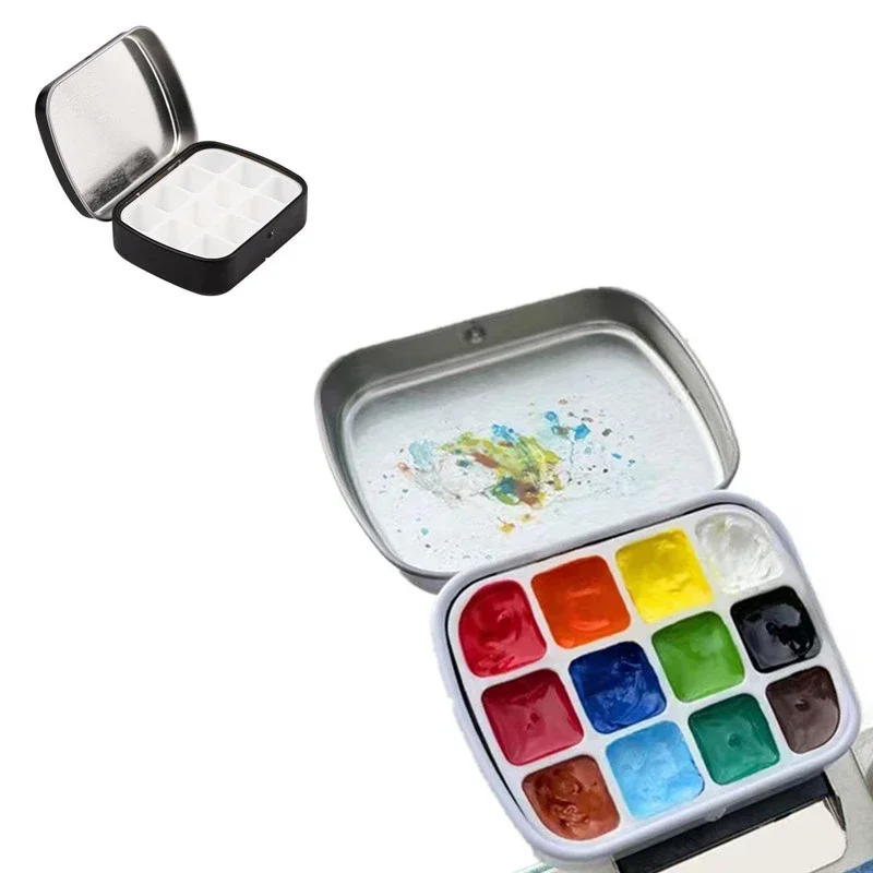 Metal Empty Watercolor Tin Box 12 Grids Painting Paint Tray Mini Watercolor Paint Palette Stationry Children School Art Supplies