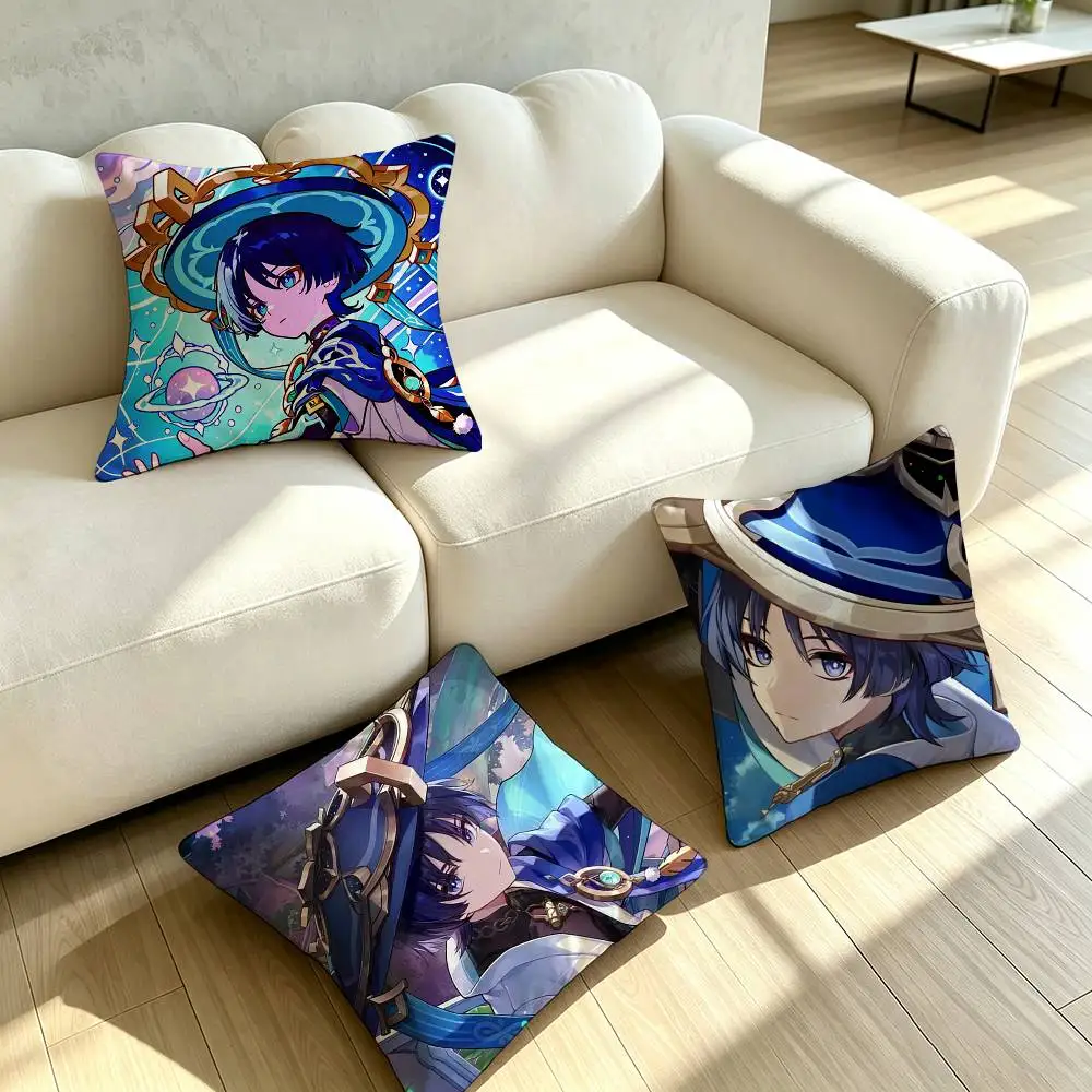 G-Game Genshin Impact Wanderer  Square Double-Sided printed Pillow Case Bedroom Bedside Pillow Sofa Cushion Cover