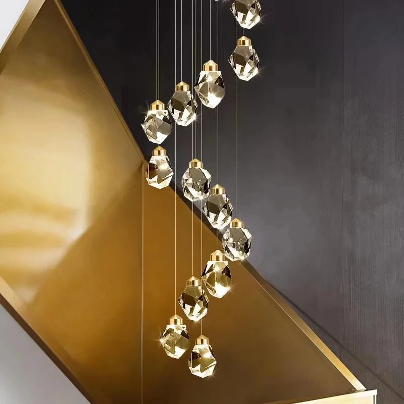 

Luxury Villa Stair Crystal Chandelier Light Modern Hall Led Pendant Lights Hanging Lamp For Loft Hotel Light Fixture Home Decor