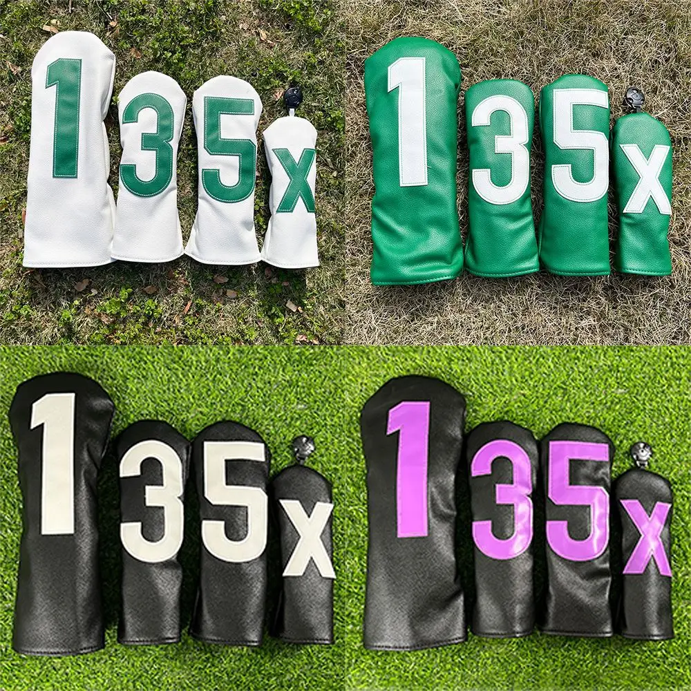Golf Cover PU Waterproof Wooden Pole Cover Sizes 1/3/5/X White And Green Set Digital Wooden Pole Head With Built-In Plush