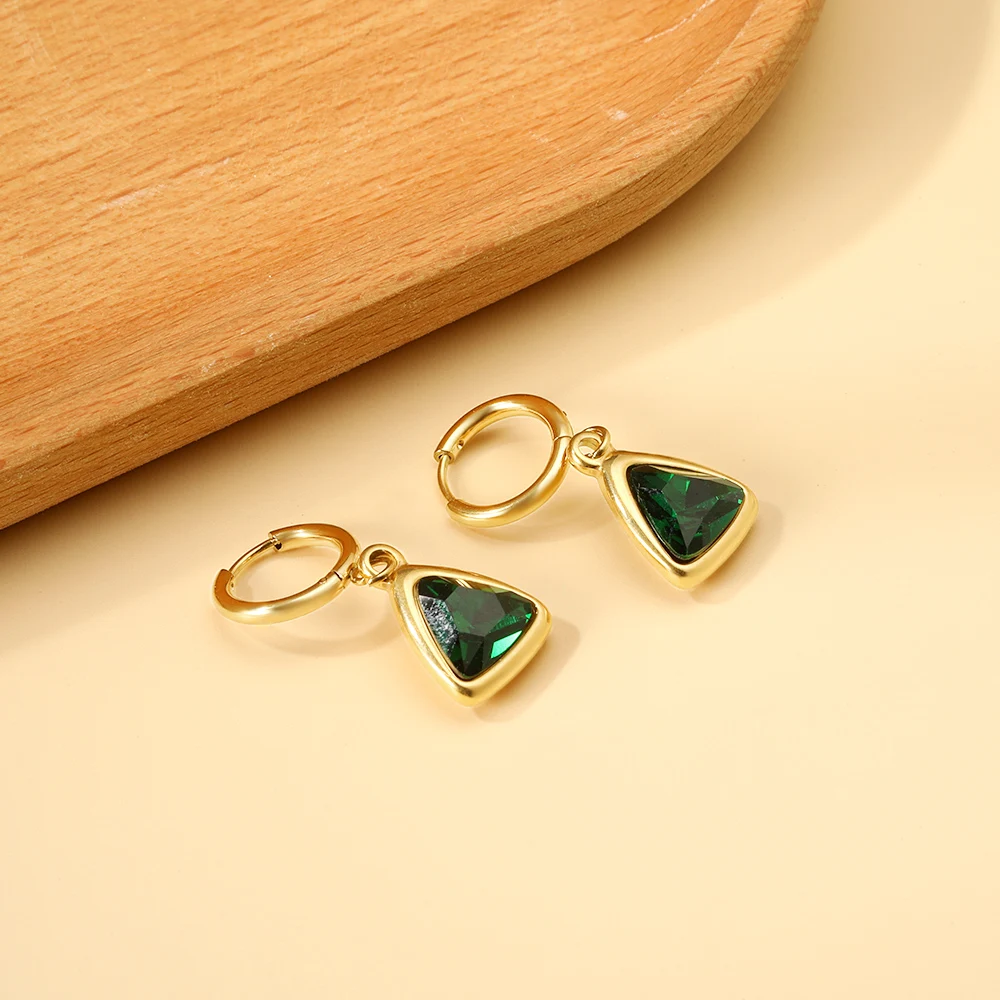 LUXUSTEEL Vintage Green Rhinestone Crystal Hoop Earrings For Women Girls Geometric Triangle Round Earrings Bridal Wedding Party