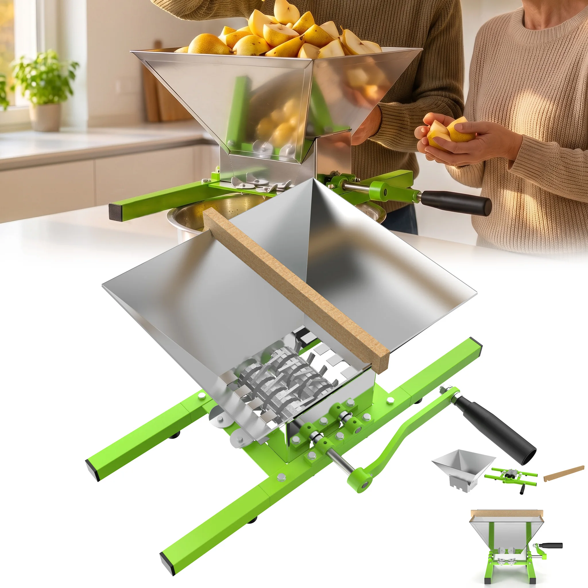 Tritatutto per frutta da 7 litri con manovella, frullatore manuale in acciaio inossidabile e sminuzzatore per mele, per mele, pere e uva.