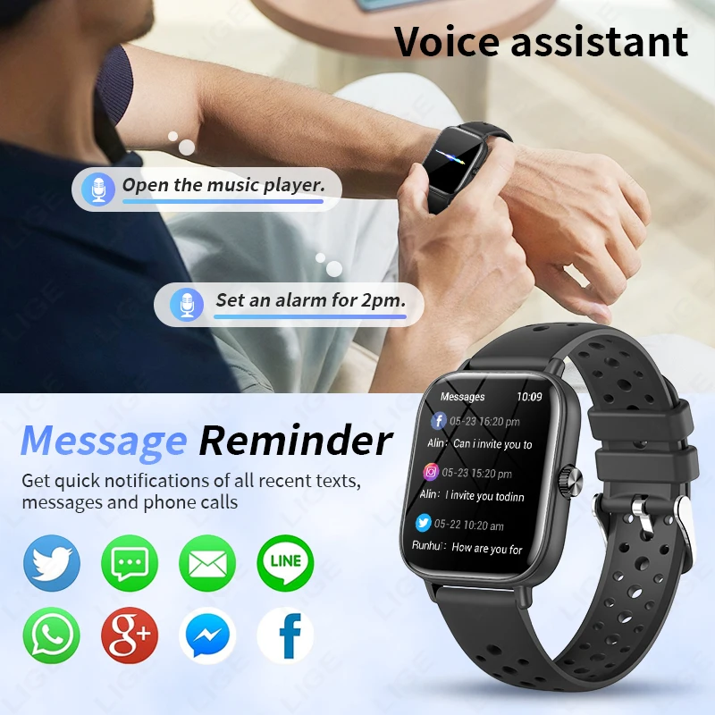 LIGE Mode Frauen Smart Uhr Frauen Benutzerdefinierte Uhr Gesicht Stimme Assistent Drahtlose Anruf Smartwatch Gesundheit Sport Armband 2025