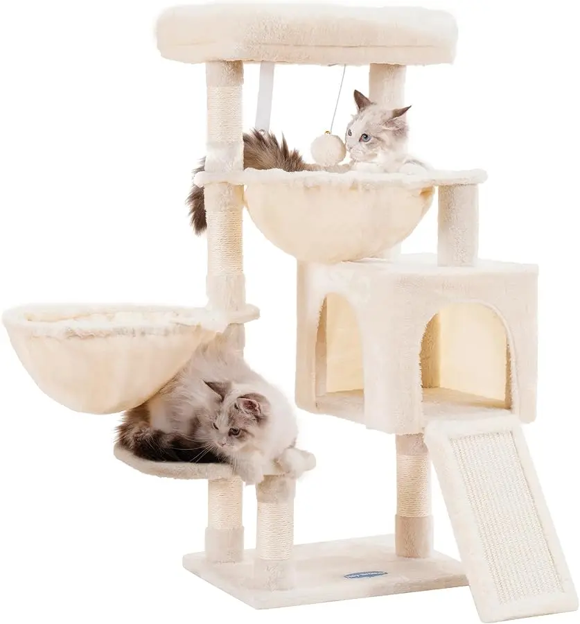 

Hey-brother Cat Tree, Cat Tower for Indoor Cats, Cat House with Large Padded Bed, Cozy Condo, Hammocks, Sisal Scratching Posts,