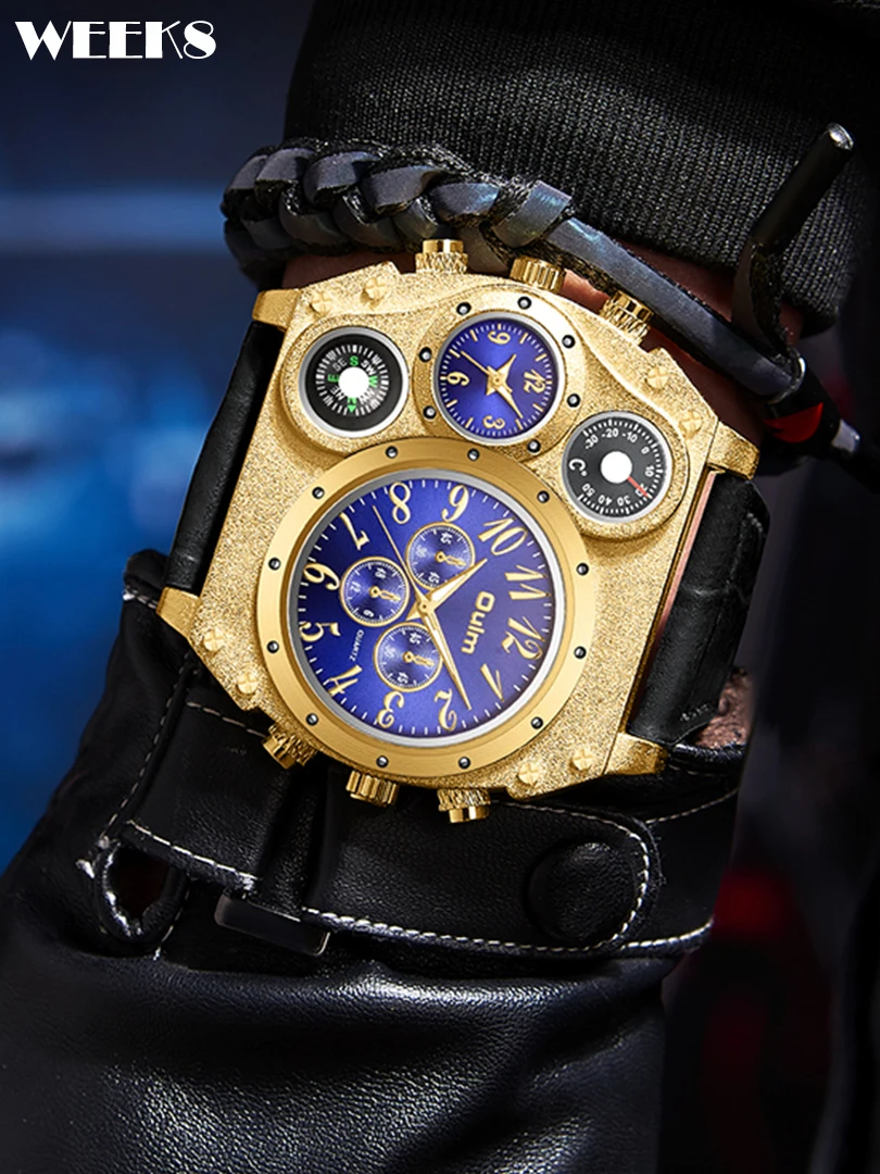 Montres de sport militaires multifonctions pour hommes, montre-bracelet à grand cadran, boussole masculine, horloge à quartz, haut, fuseau horaire