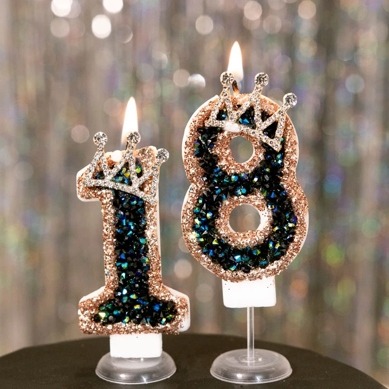 Black Sequin Crown Cake Toppers Creative 3d Luxury Birthday Candle Cake Toppers Digital Candle Wedding Birthday Party Cake Decor