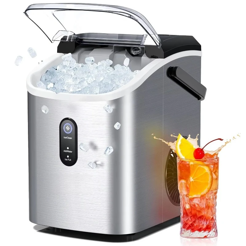 Home Nugget Countertop Ice Maker Chewable 33 Lbs Daily Output Stainless Steel Self-Cleaning Ice Machine with Ice Bags