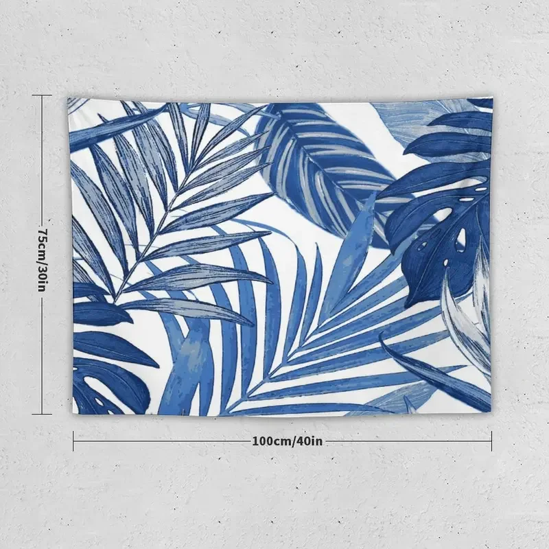 Blue tropical leaf printed tapestry wall hanging vintage Bohemian tapestry colorful home decor