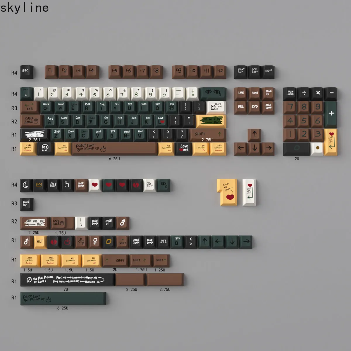 Love Story Retro Mechanical Keyboard Keycaps Full Set PBT