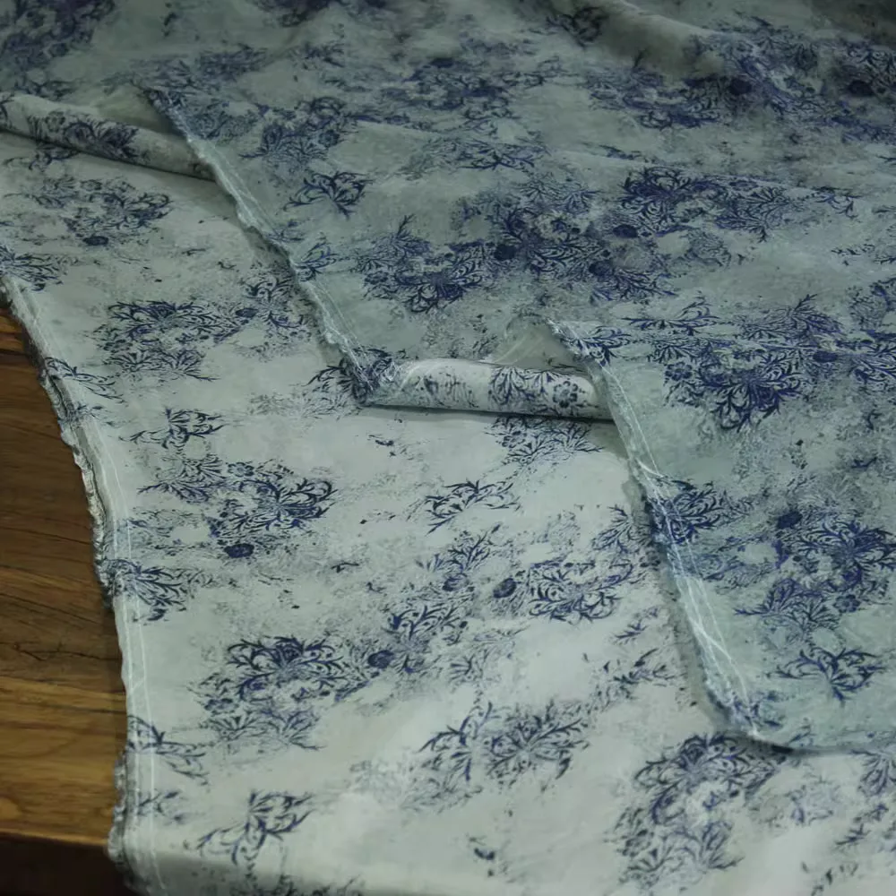 

1 ярд сине-белый фарфор с медной амиачной проволокой, ткань для печати на одежду, халат, классическая рубашка, плащ, ткань