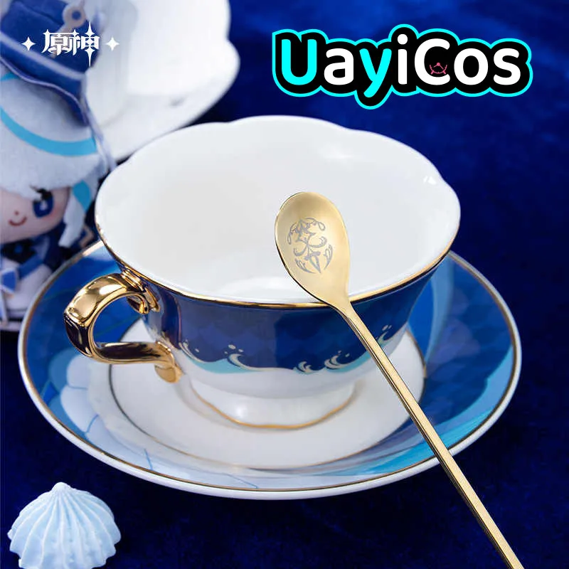 Furina Afternoon Tea Cup Official Original Genshin Impact Plate  Spoon Set Cup Dragon Accessories Coffee Cup Anime Toy Kids To